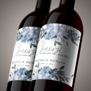 Rótulo De Garrafa De Cerveja Rosas Azuis Empoeiradas Flores Casamento Boho