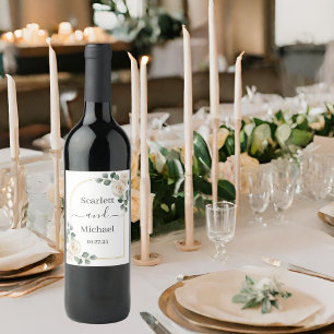 Rótulo De Garrafa De Cerveja Rosas brancas Primavera Floral Casamento Romântico