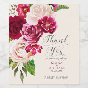 Rótulo De Garrafa De Cerveja Rosas Burgundy/Cream Casamento Obrigado ID584