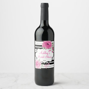 Rótulo De Garrafa De Cerveja Rosas e listras cor-de-rosa da aguarela
