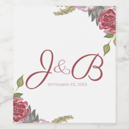 Rótulo De Garrafa De Cerveja Rosas em Aquarela Casamento