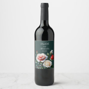 Rótulo De Garrafa De Cerveja Rosas florais vermelhas brancas rosa escuro bonita