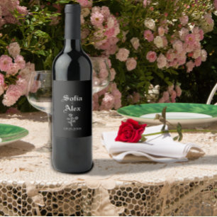 Rótulo De Garrafa De Cerveja Rosas góticas em aquarela casamento preto