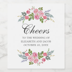 Rótulo De Garrafa De Cerveja Rosas rosa. Caligrafia floral de casamentos