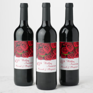 Rótulo De Garrafa De Cerveja Rosas vermelhas. 40th Aniversário de casamento