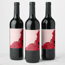 Rótulo De Garrafa De Cerveja Rosas Vermelhas e Papoulas Abstratas