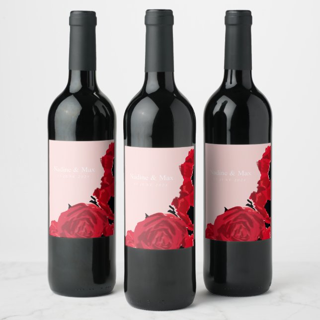 Rótulo De Garrafa De Cerveja Rosas Vermelhas e Papoulas Abstratas (Garrafas)