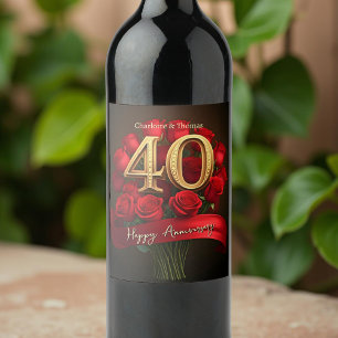Rótulo De Garrafa De Cerveja Rosas vermelhas Elegantes Ruby 40º Aniversário de