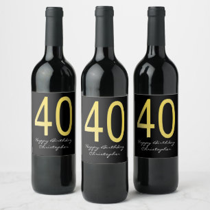 Rótulo De Garrafa De Cerveja Rótulo de aniversário de 40 anos preto e Dourado