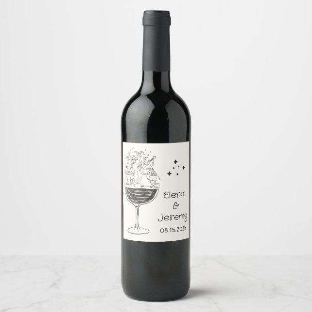 Rótulo De Garrafa De Cerveja Rótulo de Cachaça de Casamento Desenhado à Mão Cap (Frente)