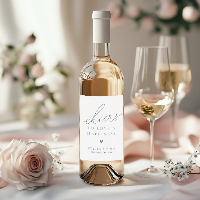 Rótulo De Garrafa De Cerveja Rótulo de Cunho Moderno e Elegante para Presente d (Modern Elegant Script Cheers Wedding Favor Wine Label)
