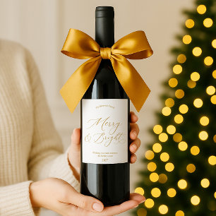 Rótulo De Garrafa De Cerveja Rótulo de Natal “Merry & Bright” com Grafia Dourad