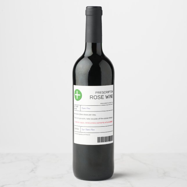 Rótulo De Garrafa De Cerveja Rótulo de Prescrição de Vinho rosa (Frente)