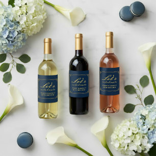 Rótulo De Garrafa De Cerveja Rótulo de Vinho Chic Luxo Azul Dourado 80º Anivers