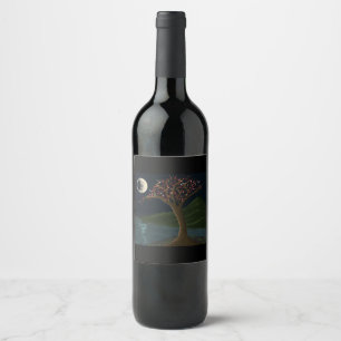 Rótulo De Garrafa De Cerveja Rótulo de Vinho da Árvore do Rio ao Luar