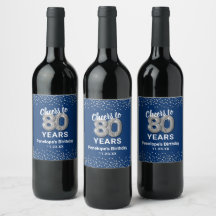 Rótulo de Vinho de Aniversário de 80 anos Blue Sil