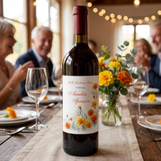 Rótulo De Garrafa De Cerveja Rótulo de Vinho de Aniversário de Marigold Floral