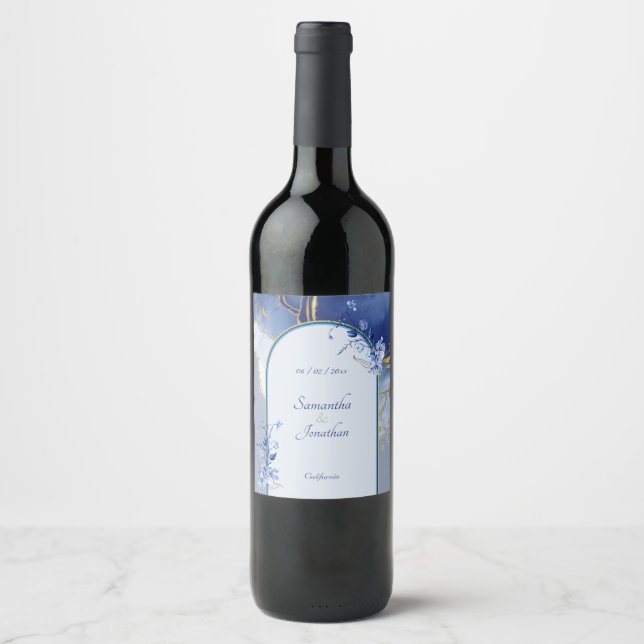 Rótulo De Garrafa De Cerveja Rótulo de Vinho de Casamento Azul-Aqua Marble Mode (Frente)