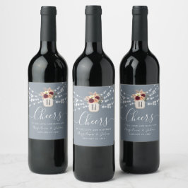 Rótulo De Garrafa De Cerveja Rótulo de Vinho de Casamento Azul Empoeirado Cheer