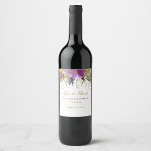 Rótulo De Garrafa De Cerveja Rótulo de Vinho de Casamento com Brilho Floral de