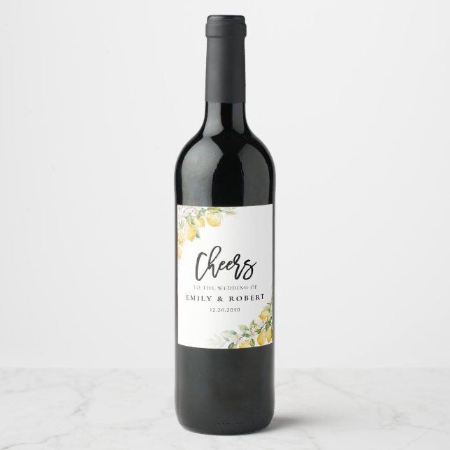 Rótulo De Garrafa De Cerveja Rótulo de Vinho de Casamento de Citros de Limão (Frente)
