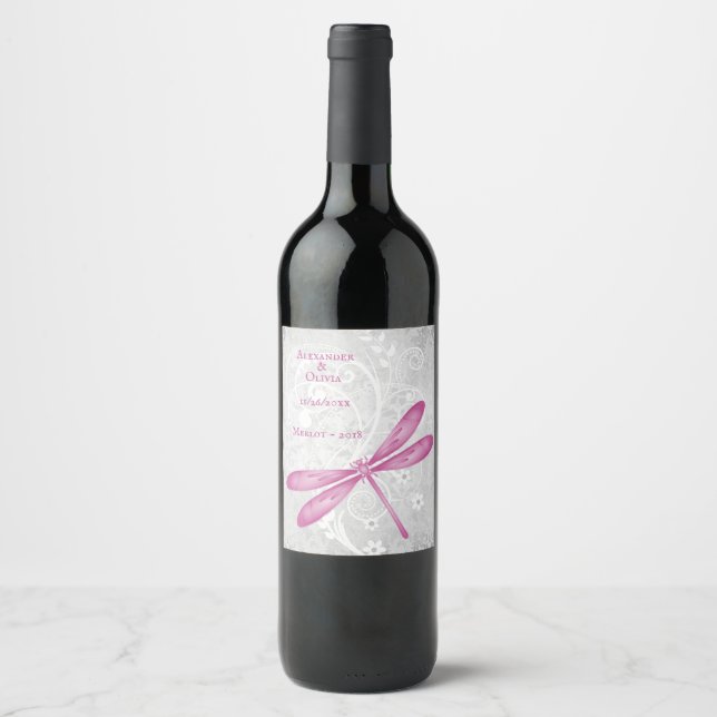 Rótulo De Garrafa De Cerveja Rótulo de Vinho de Casamento de Dragonfly Magenta (Frente)