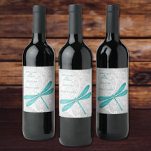 Rótulo de Vinho de Casamento de Dragonfly Teal