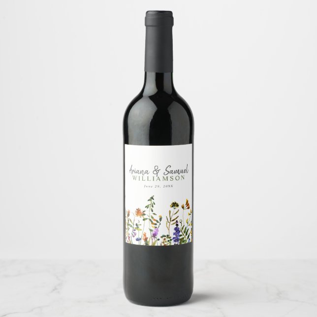 Rótulo De Garrafa De Cerveja Rótulo de vinho de casamento de flores silvestres  (Frente)