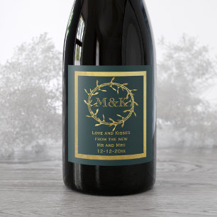 Rótulo De Garrafa De Cerveja Rótulo de Vinho de Casamento de Monograma Dourado