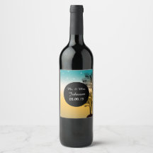 Rótulo de Vinho de Casamento de Palmeira Tropical