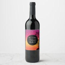 Rótulo de Vinho de Casamento de Palmeira Tropical
