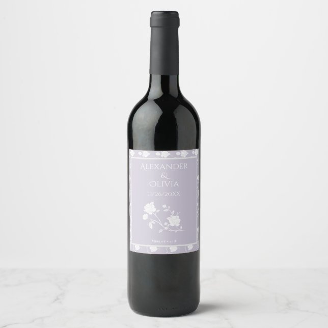 Rótulo De Garrafa De Cerveja Rótulo de Vinho de Casamento de Rosa lavanda (Frente)