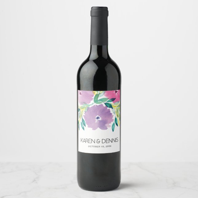 Rótulo De Garrafa De Cerveja Rótulo de Vinho de Casamento Floral (Frente)