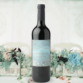 Rótulo De Garrafa De Cerveja Rótulo de Vinho de Casamento Floral Azul Elegante