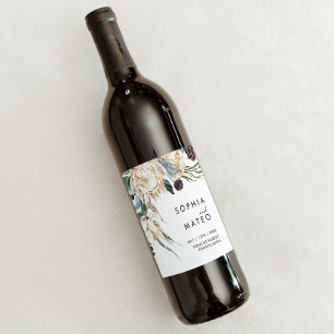 Rótulo De Garrafa De Cerveja Rótulo de Vinho de Casamento Floral Branco