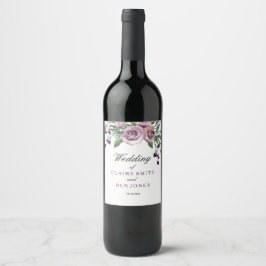 Rótulo De Garrafa De Cerveja Rótulo de Vinho de Casamento Floral de Rosa Roxo R