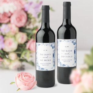 Rótulo De Garrafa De Cerveja Rótulo de Vinho de Casamento Floral Dusty Blue