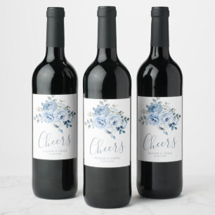 Rótulo De Garrafa De Cerveja rótulo de vinho de casamento floral em aquarela az