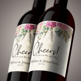 Rótulo De Garrafa De Cerveja Rótulo de Vinho de Casamento Floral Neutro Boho Pa