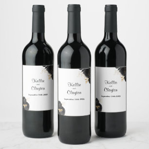 Rótulo De Garrafa De Cerveja Rótulo De Vinho De Casamento Floral Preto E Dourad