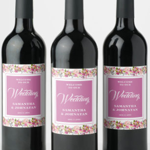 Rótulo De Garrafa De Cerveja Rótulo de Vinho de Casamento Floral Rosa