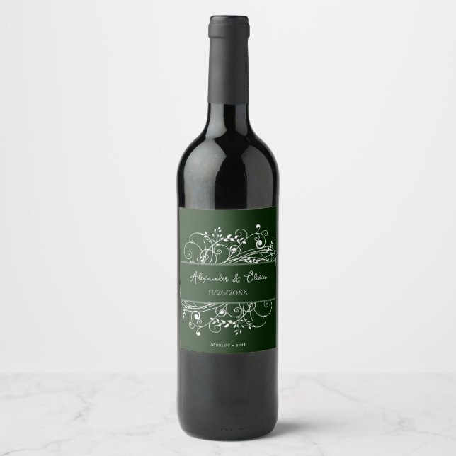 Rótulo De Garrafa De Cerveja Rótulo de Vinho de Casamento Floreado Emerald Gree (Frente)
