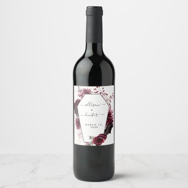 Rótulo De Garrafa De Cerveja Rótulo de Vinho de Casamento Framboçado Floral (Frente)