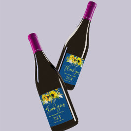 Rótulo De Garrafa De Cerveja Rótulo de Vinho de Casamento Girassol Azul