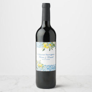 Rótulo De Garrafa De Cerveja Rótulo de Vinho de Casamento Limão Mediterrâneo