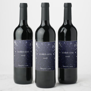 Rótulo De Garrafa De Cerveja Rótulo de Vinho de Casamento Noturno Estrelado