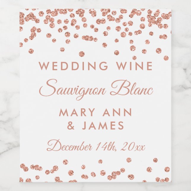 Rótulo De Garrafa De Cerveja Rótulo de Vinho de Casamento Rosa Dourado Glitter  (Rótulo Único)