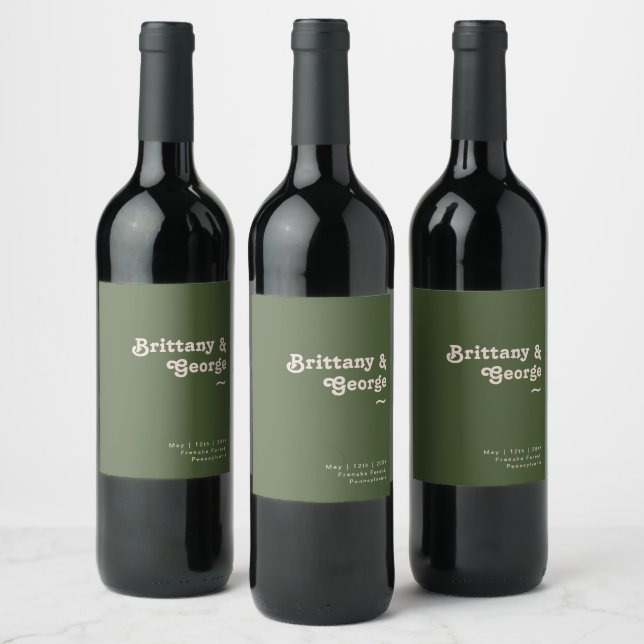 Rótulo De Garrafa De Cerveja Rótulo de Vinho de Casamento Verde de Oliva Simple (Garrafas)