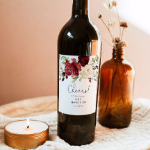 rótulo de vinho de chuveiro de noiva floral vermel