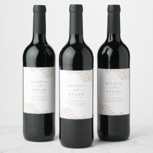 Rótulo De Garrafa De Cerveja Rótulo de Vinho de Noiva Rosa Dourada Floral Elega